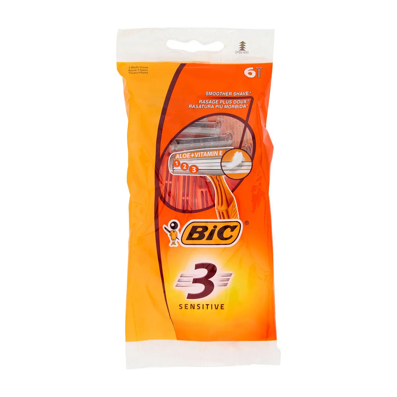 Bic 3 Sensitive Rasoi 3 Lame Usa e Getta da Uomo, 6 pezzi