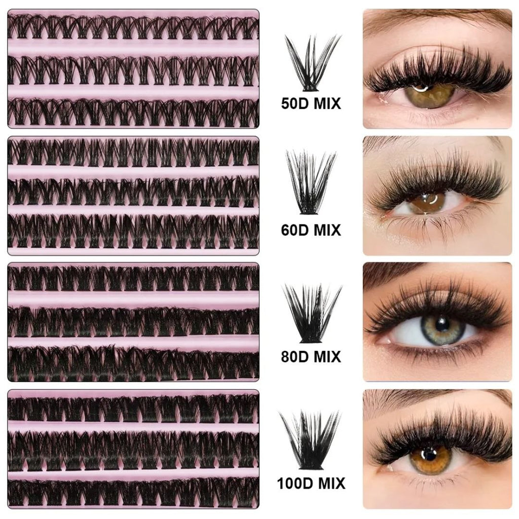 Glamorous Lashes Kit Ciglia a Ciuffetti Cluster Lash Mix 30D con Bond, Seal e Pinzetta