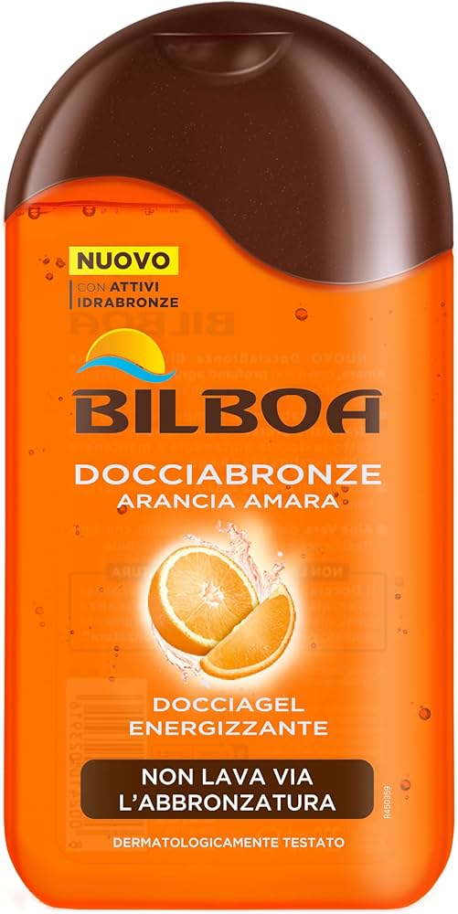 Bilboa, Docciabronze Energizzante, Doccia Shampoo con Arancia Amara per Corpo e Capelli - Idrata la Pelle e Non Toglie l'Abbronzatura - Dermatologicamente Testato - Flacone da 250 ml