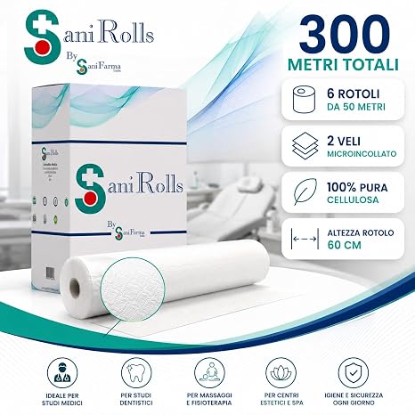 SANIFARMAITALIA Lenzuolino Medico Monouso 2 Veli in Pura Cellulosa - Rotolo Lettino