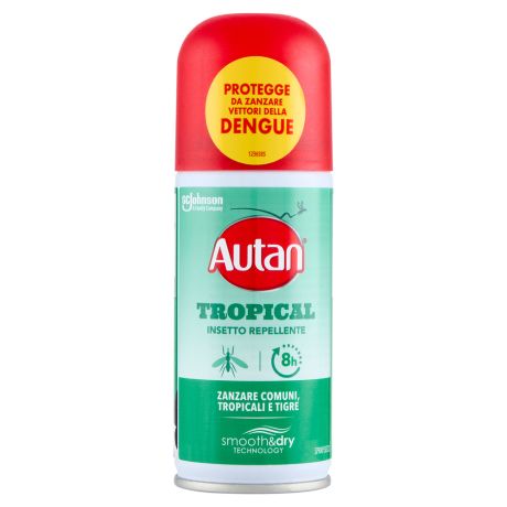Autan Tropical Spray Secco, Insetto Repellente e Antizanzare Tigre, Comuni e Tropicali, 1 Confezione da 100 ml
