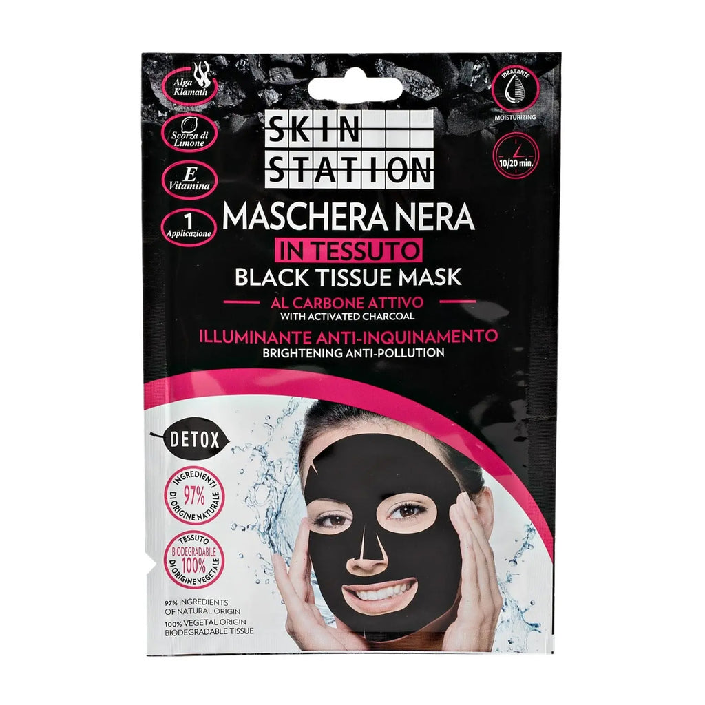 Skin Station Maschera Detox In Tessuto al Carbone Attivo Illuminante Anti-Inquinamento