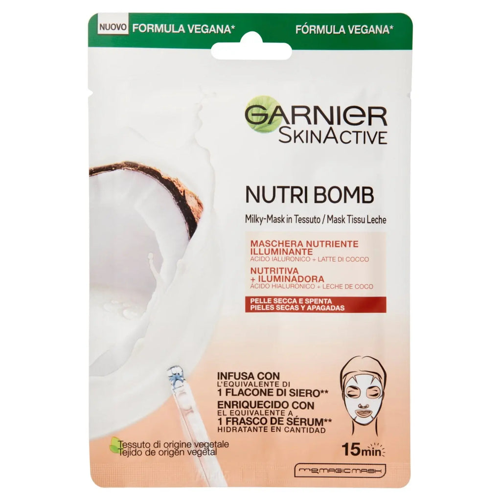 Garnier Nutri Bomb Maschera in Tessuto Nutriente Illuminante al Latte di Cocco