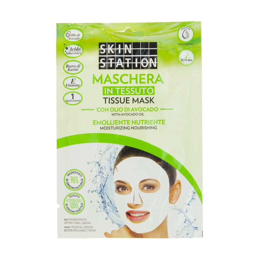 Skin Station Maschera Viso in Tessuto con Olio di Avocado Nutriente ed Emolliente