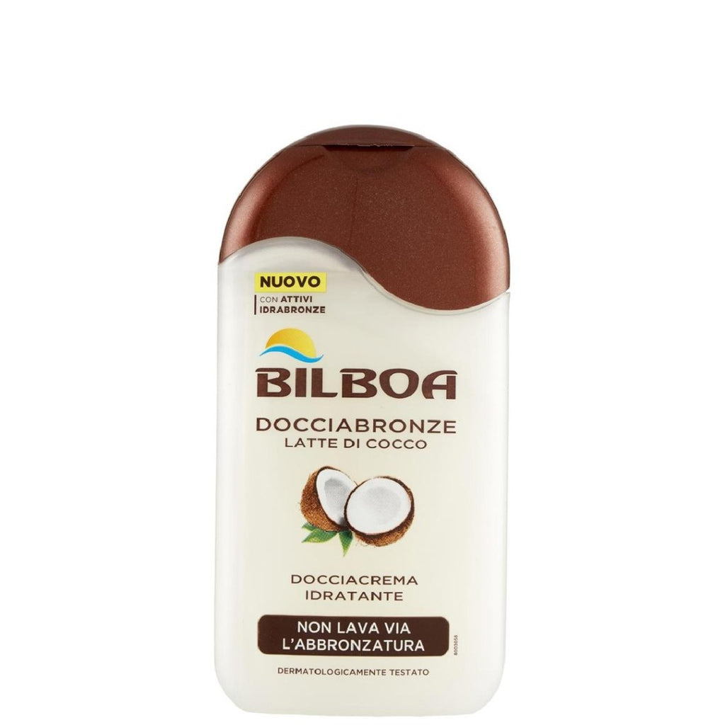 Bilboa, Docciabronze Idratante, Doccia Shampoo con Latte di Cocco per Corpo e Capelli - Idrata la Pelle e Non Toglie l'Abbronzatura - Dermatologicamente Testato - Flacone da 250 ml