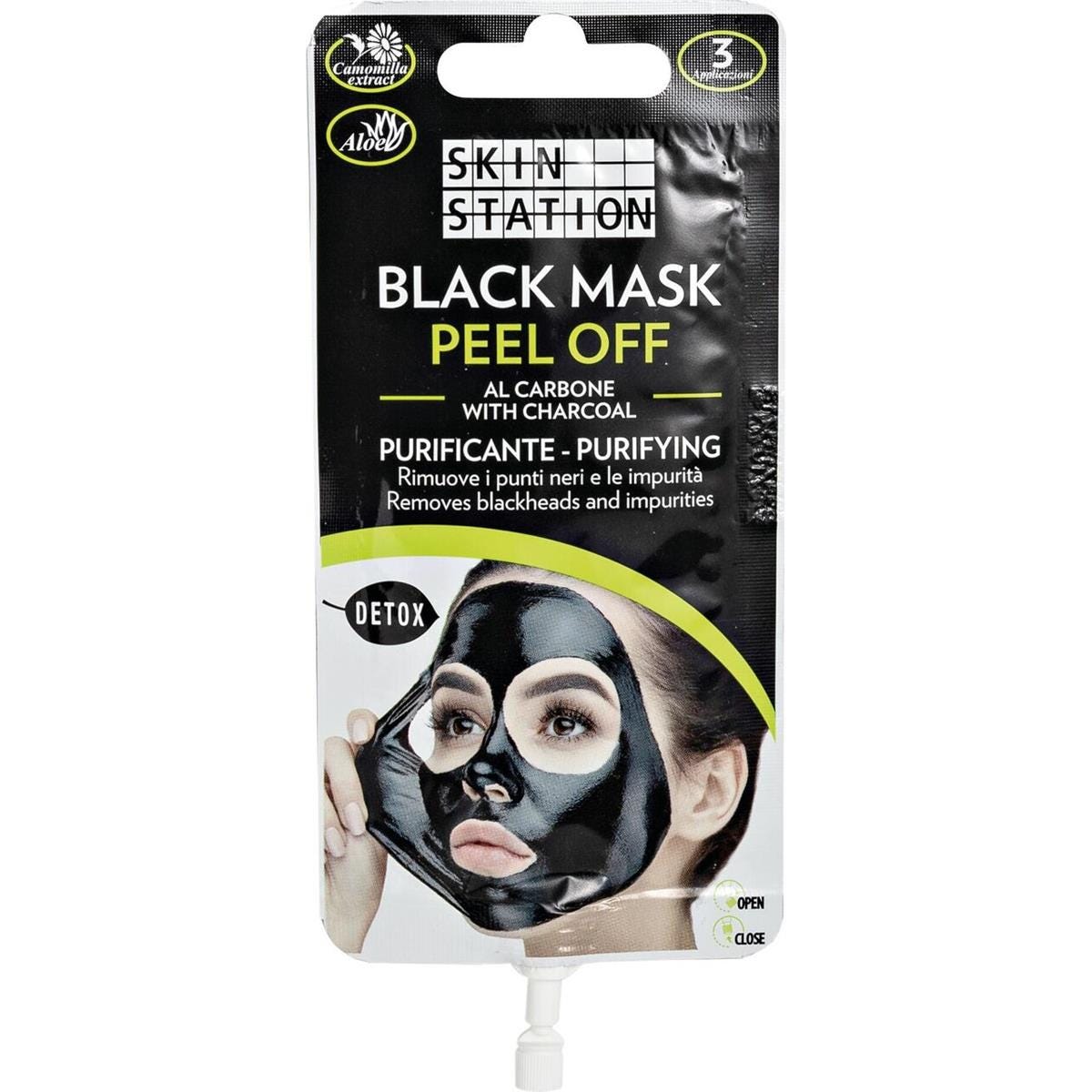 Skin Station Maschera Peel Off Al Carbone Detox Purificante Punti Neri e ImpuritÃ  15ml