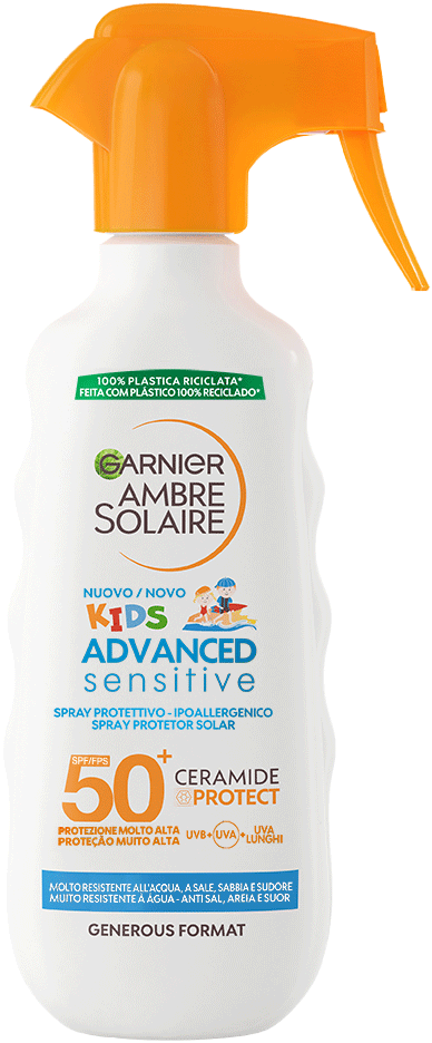 Garnier Ambre Solaire Advanced Sensitive Kids Ceramide Protect Spray Gachette protettivo 50+  270ml